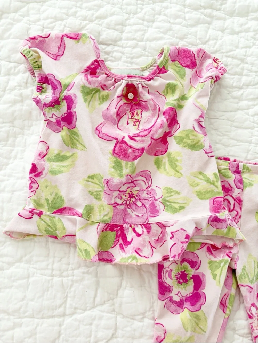 4T • Baby LuLu Floral Pink Ruffle Matching Set Flares and Tee